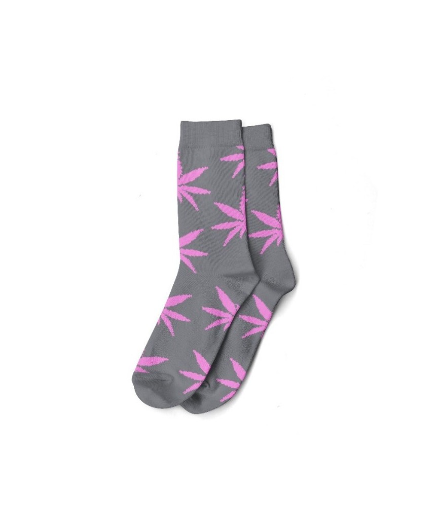 Calcetines Grises y Hojas Rosa
