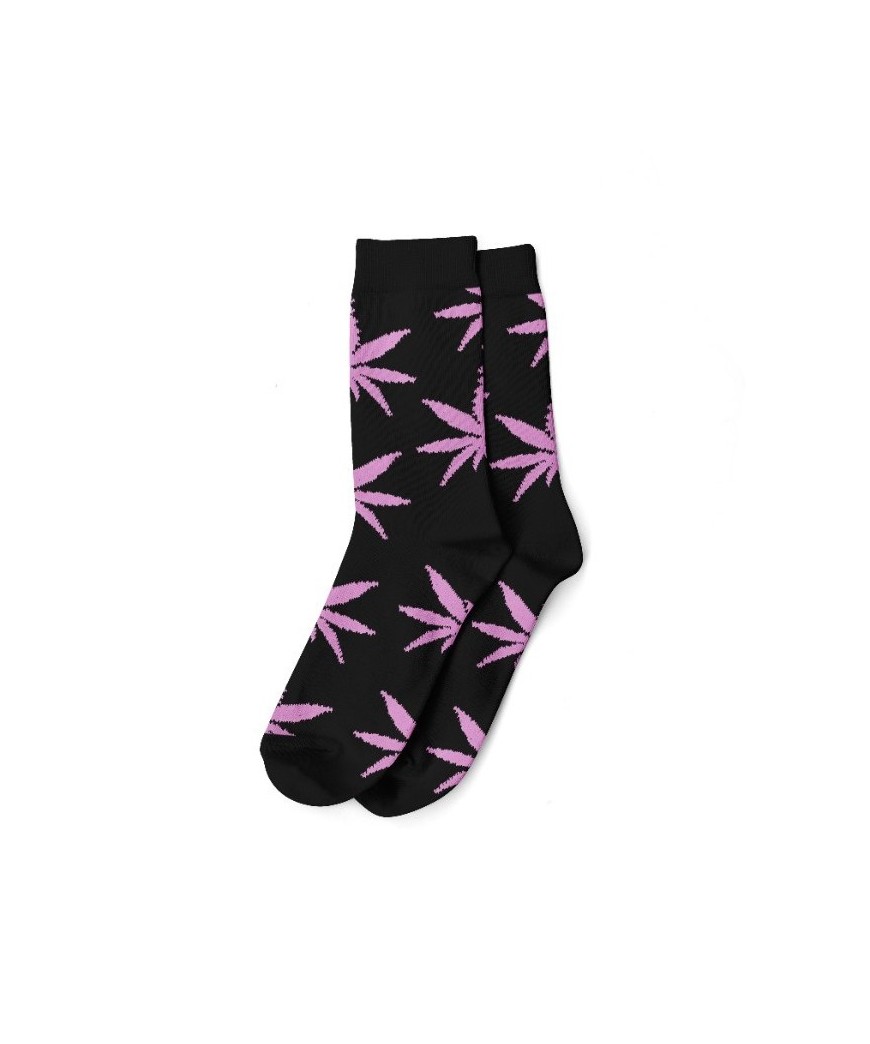 Calcetines Negros y Hojas Rosa